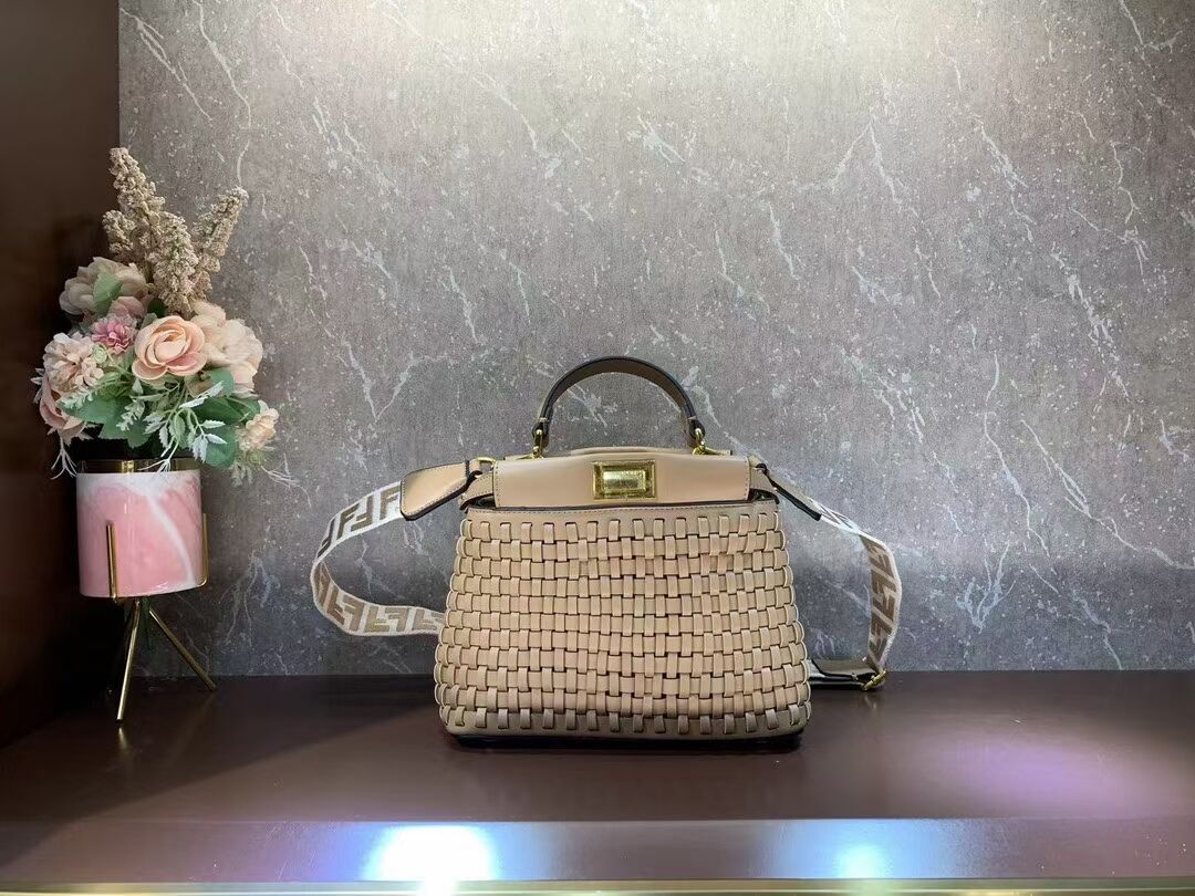 Fendi Peekaboo Mini braided leather bag 8BN244A apricot