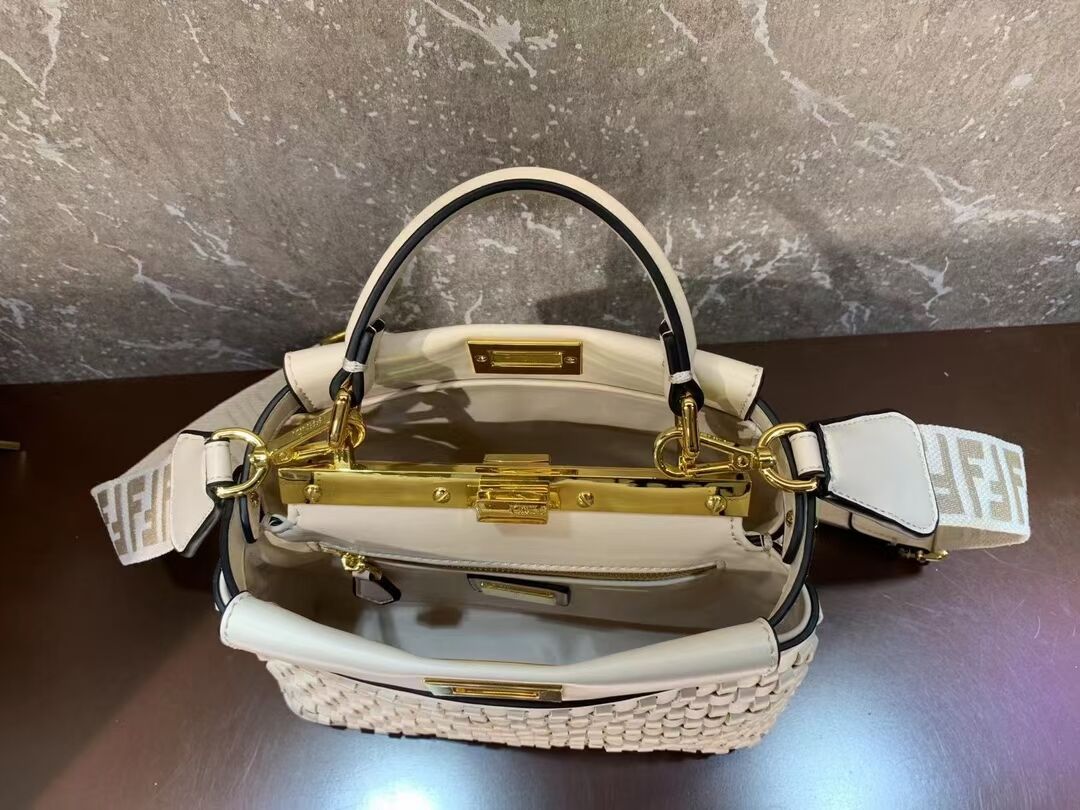 Fendi Peekaboo Mini braided leather bag 8BN244A apricot