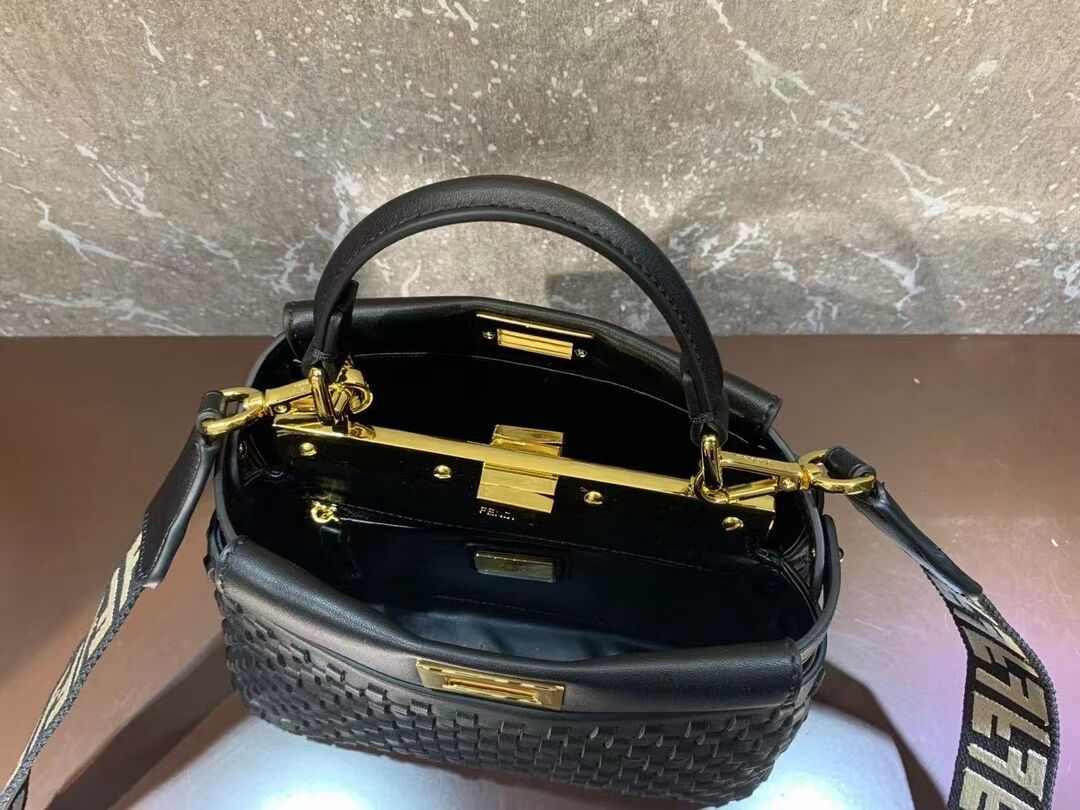 Fendi Peekaboo Mini braided leather bag 8BN244A black