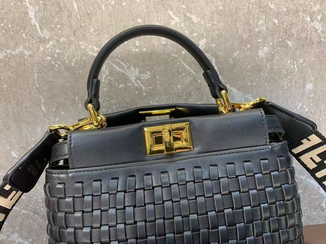 Fendi Peekaboo Mini braided leather bag 8BN244A black