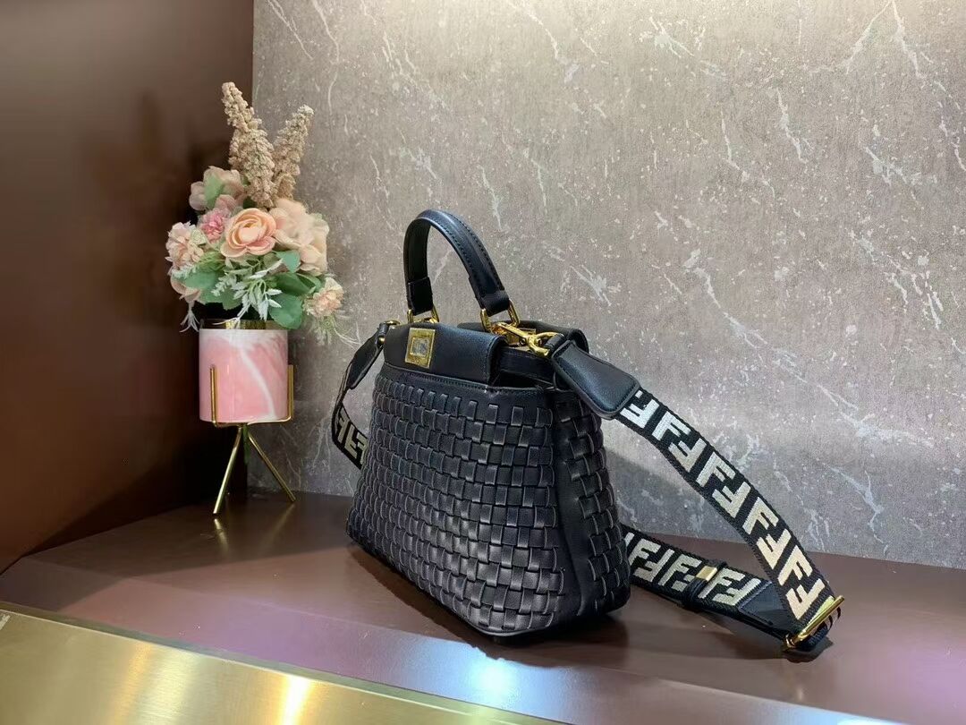 Fendi Peekaboo Mini braided leather bag 8BN244A black