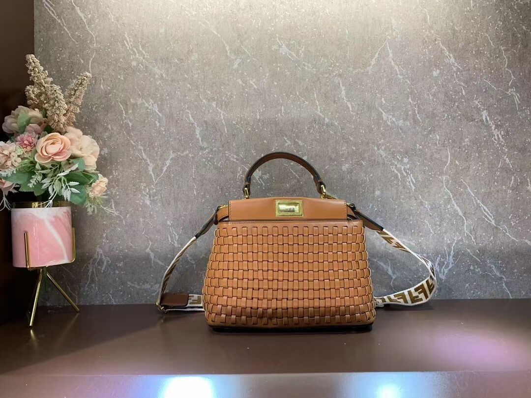 Fendi Peekaboo Mini braided leather bag 8BN244A brown