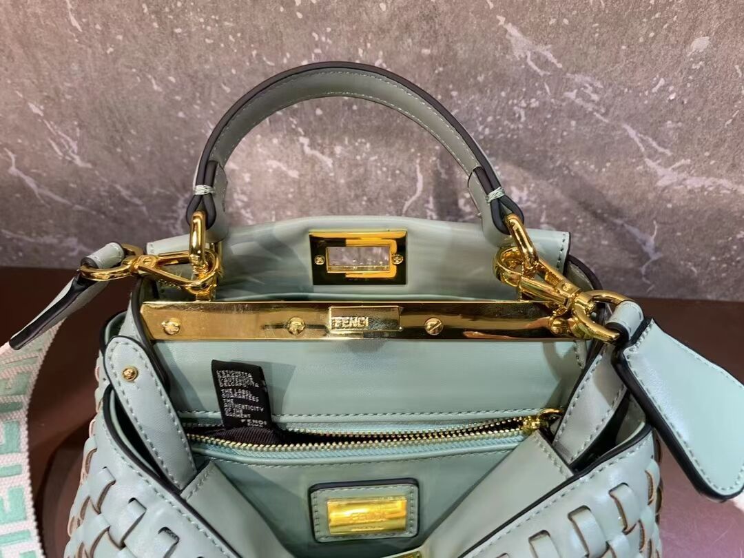 Fendi Peekaboo Mini braided leather bag 8BN244A green