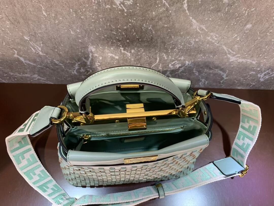 Fendi Peekaboo Mini braided leather bag 8BN244A green