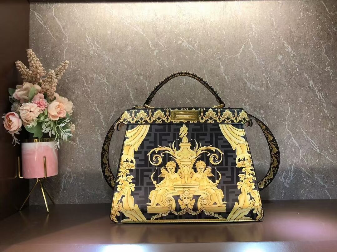 Fendi Peekaboo printed silk bag bag F1951 black