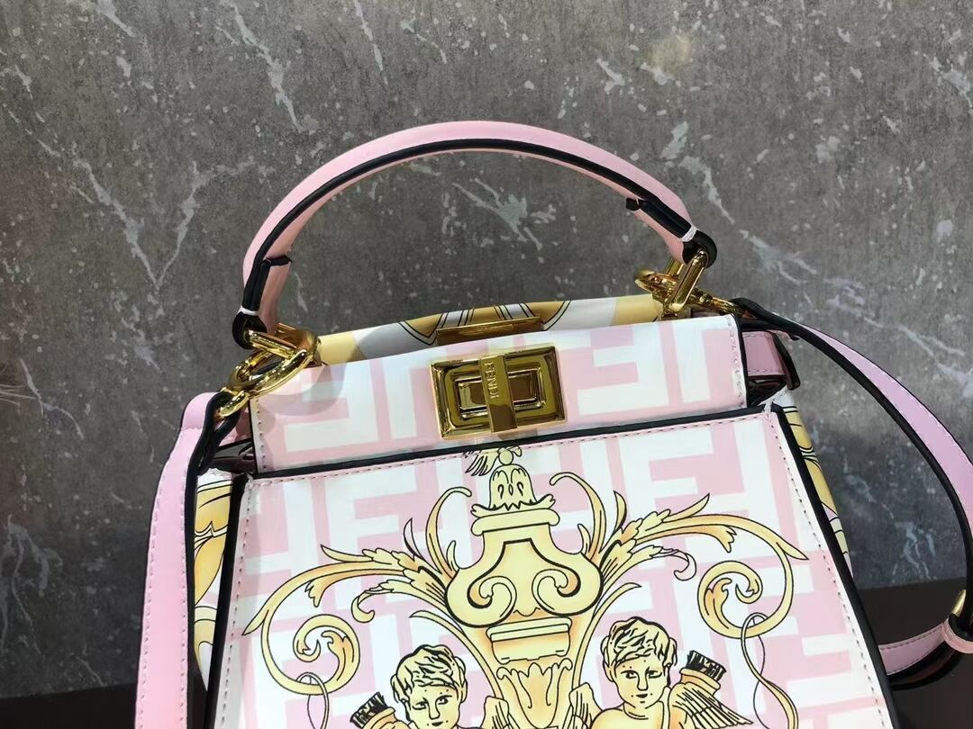 Fendi mini Peekaboo printed silk bag bag F1952 pink