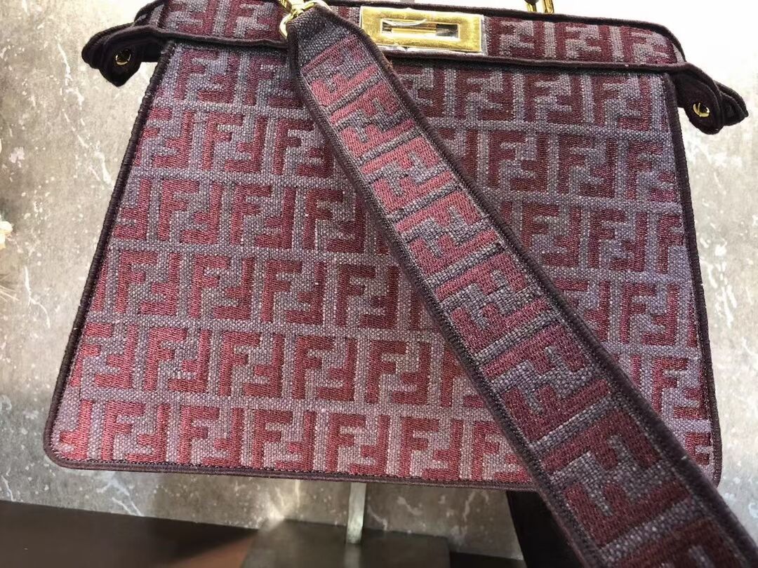 Fendi Peekaboo ISeeU FF tapestry fabric bag F1982 Burgundy