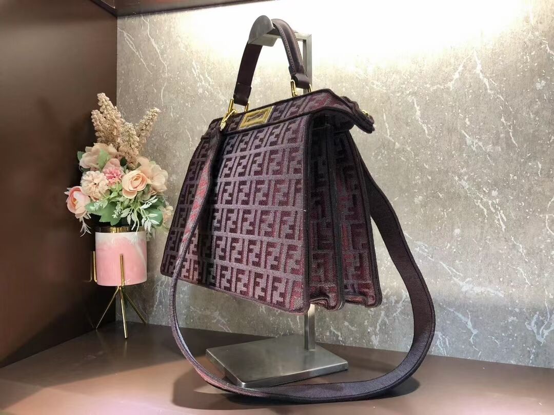 Fendi Peekaboo ISeeU FF tapestry fabric bag F1982 Burgundy