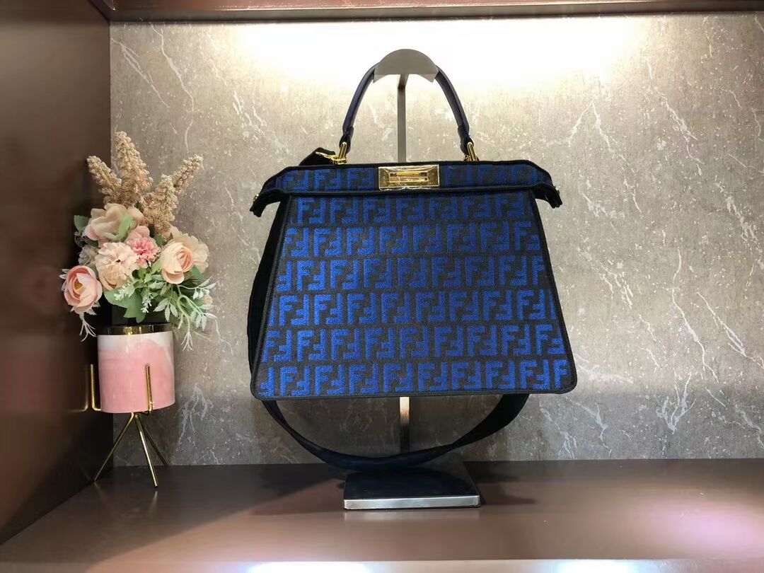 Fendi Peekaboo ISeeU FF tapestry fabric bag F1982 blue