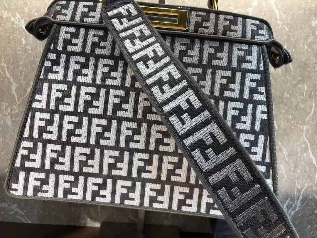 Fendi Peekaboo ISeeU Dove gray FF tapestry fabric bag F1982 Gray