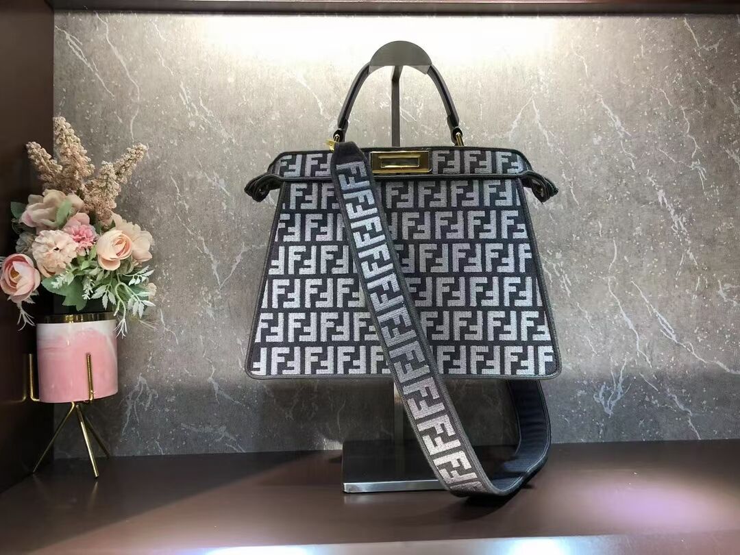 Fendi Peekaboo ISeeU Dove gray FF tapestry fabric bag F1982 Gray