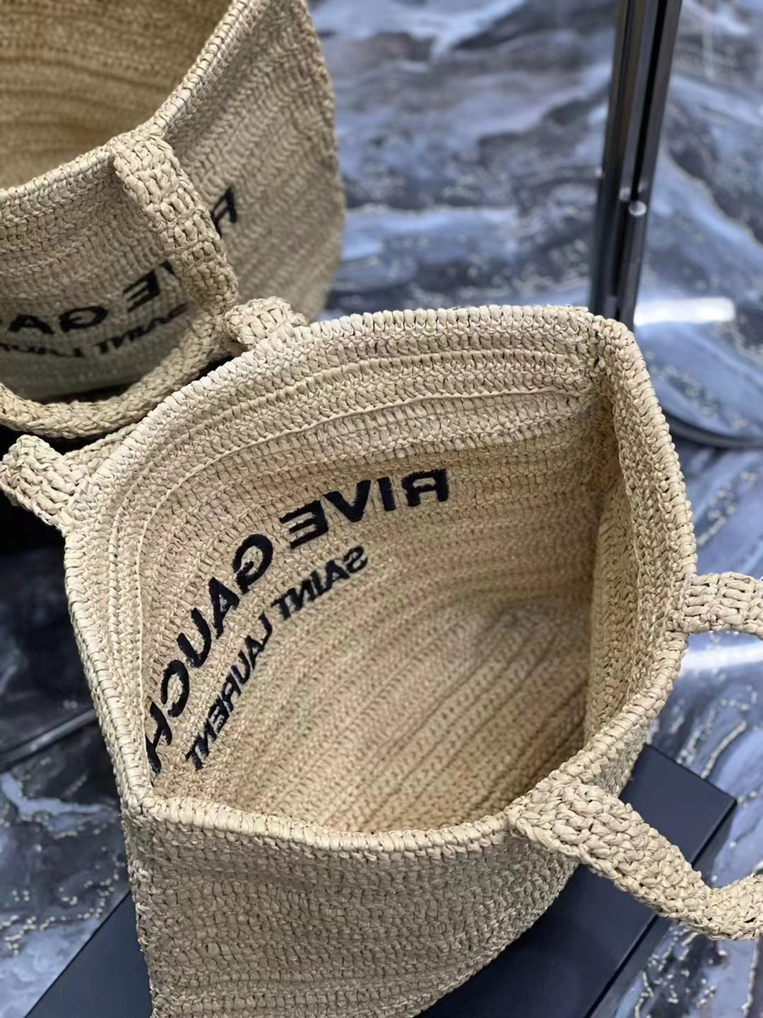 SAINT LAURENT RIVE GAUCHE SUPPLE TOTE BAG IN RAFFIA CROCHET 688864 NATUREL