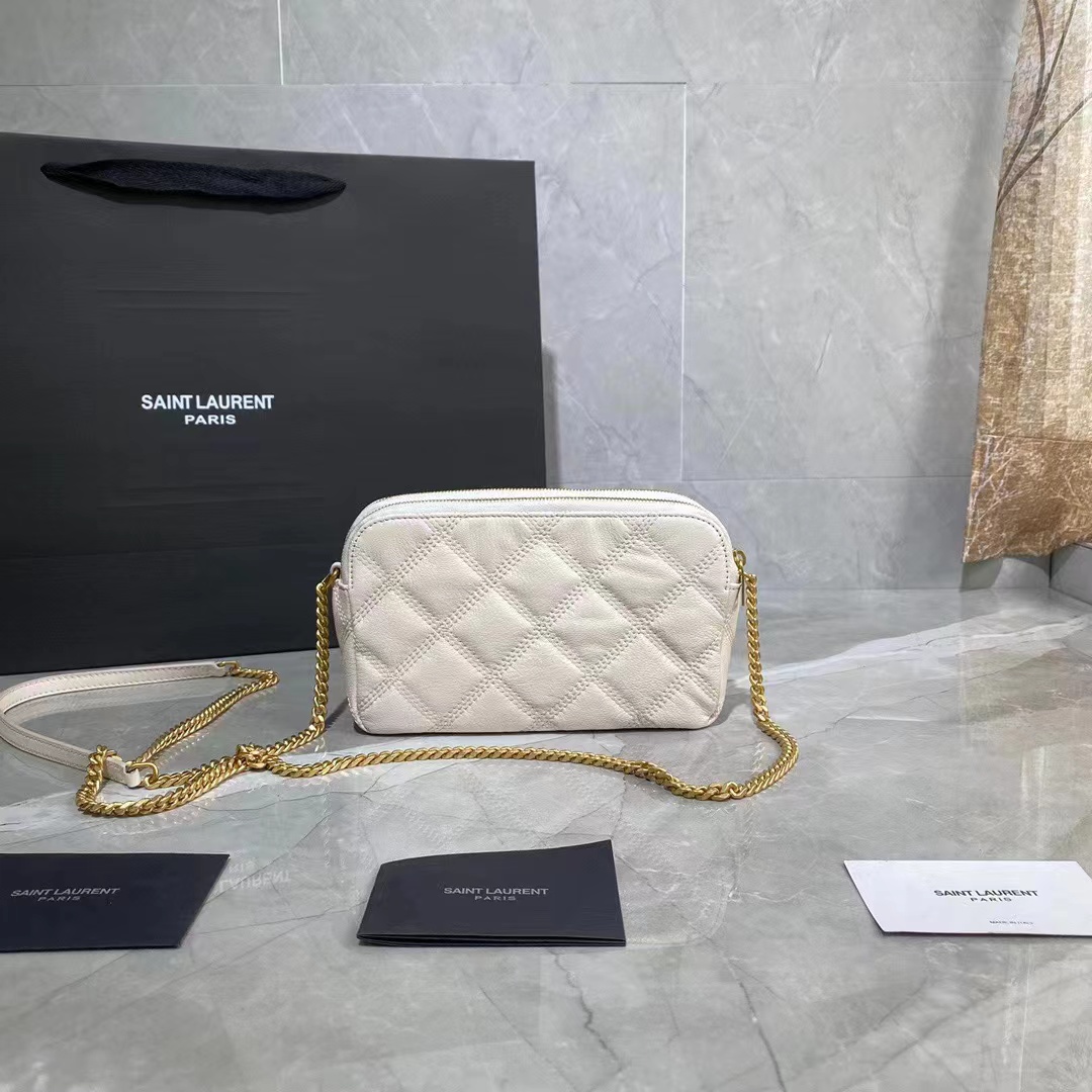 SAINT LAURENT MONOGRAM CHAIN WALLET IN LEATHER 655941 WHITE