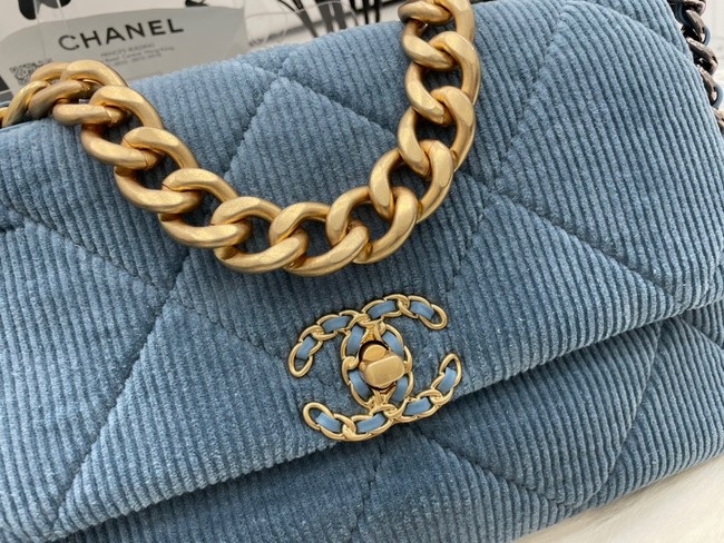 CHANEL 19 HANDBAG Corduroy AS1160&AS1161 Light Blue