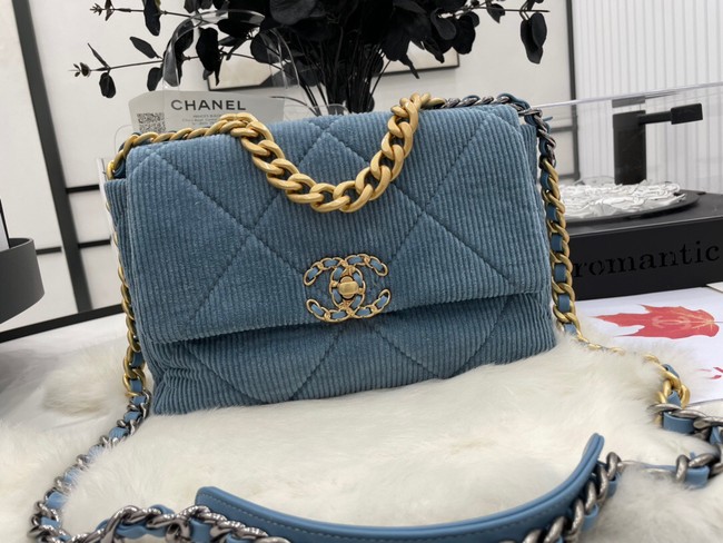 CHANEL 19 HANDBAG Corduroy AS1160&AS1161 Light Blue