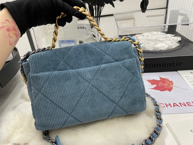 CHANEL 19 HANDBAG Corduroy AS1160&AS1161 Light Blue