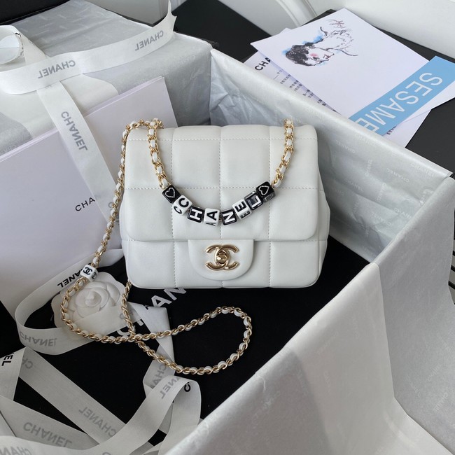 Chanel SMALL FLAP BAG Lambskin Resin & Gold-Tone Metal AS3330 white