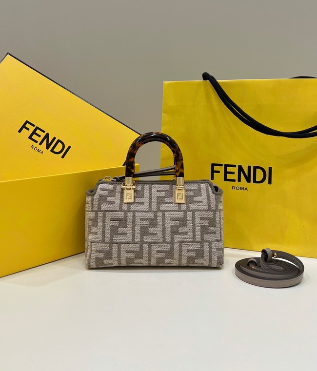 Fendi By The Way Mini Small Boston bag in dove gray tapestry fabric 8BS067A