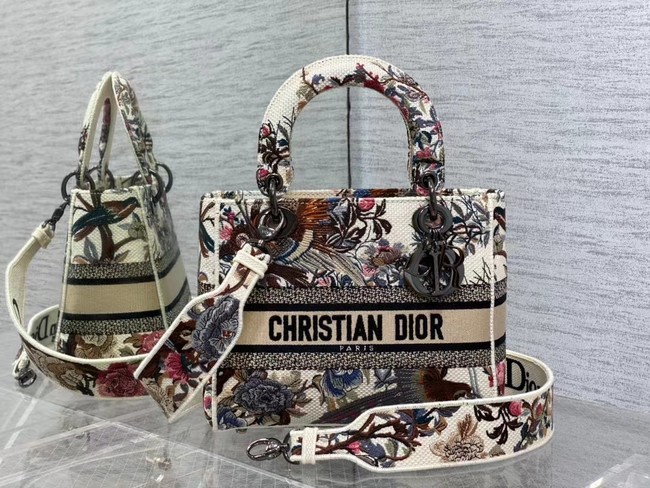 MEDIUM LADY D-LITE BAG Ecru Multicolor Dior Jardin d Hiver Embroidery M0565BRWD