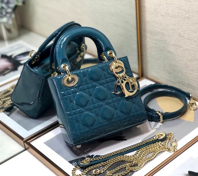 MINI LADY DIOR BAG Patent Cannage Calfskin M0505O Blue