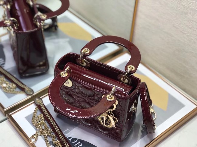 MINI LADY DIOR BAG Patent Cannage Calfskin M0505O burgundy