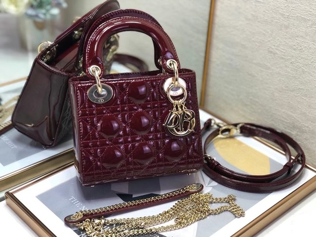 MINI LADY DIOR BAG Patent Cannage Calfskin M0505O burgundy