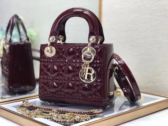 MINI LADY DIOR BAG Patent Cannage Calfskin M0505O burgundy