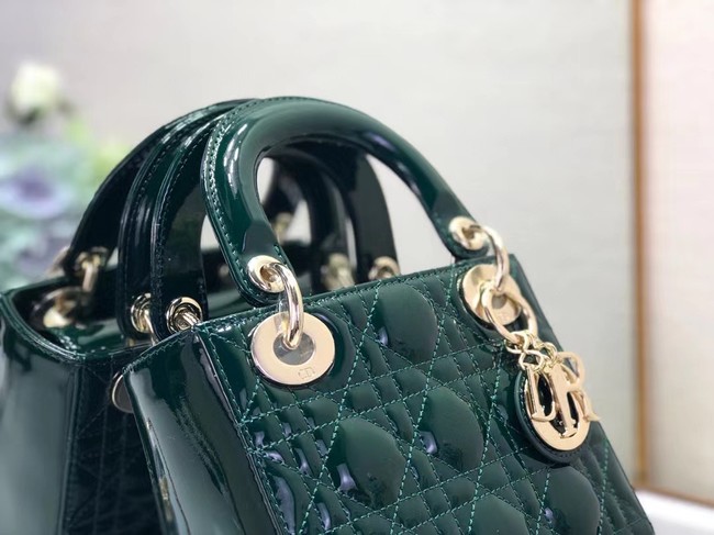 MINI LADY DIOR BAG Patent Cannage Calfskin M0505O green