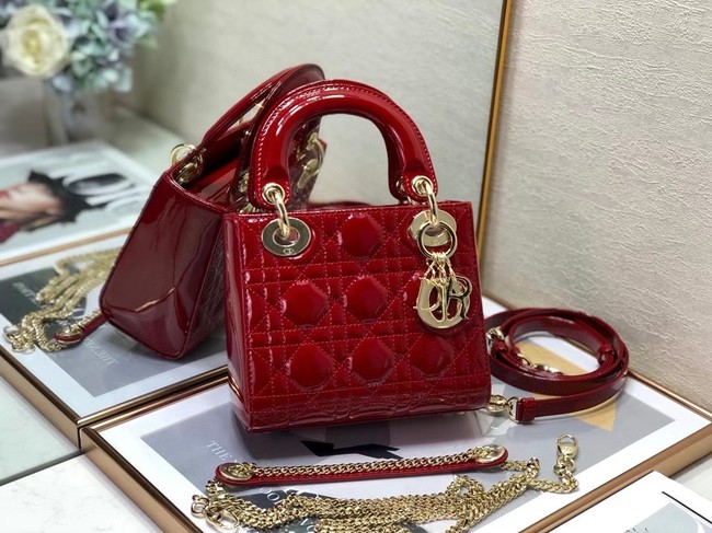 MINI LADY DIOR BAG Patent Cannage Calfskin M0505O red