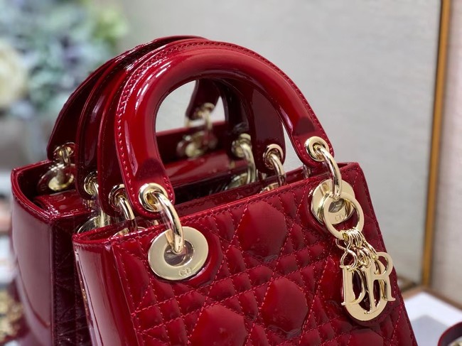 MINI LADY DIOR BAG Patent Cannage Calfskin M0505O red