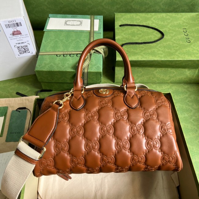 Gucci GG Matelasse leather top handle bag 702242 Light brown