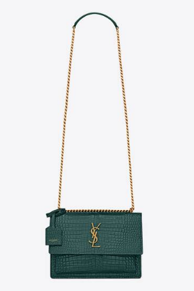 SAINT LAUREN SUNSET MEDIUM CHAIN BAG IN CROCODILE-EMBOSSED SHINY LEATHER 422906 SEA TURQUOISE