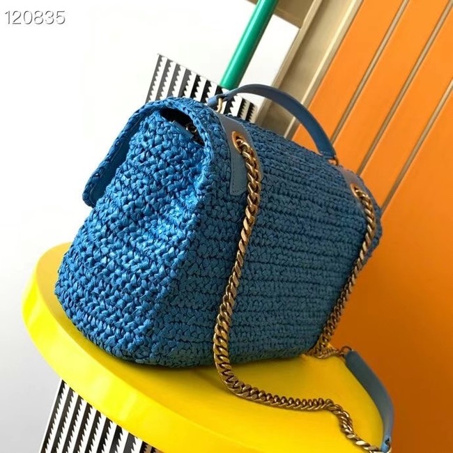 SAINT LAURENT NIKI MEDIUM CHAIN BAG IN RAFFIA 498894 Blue