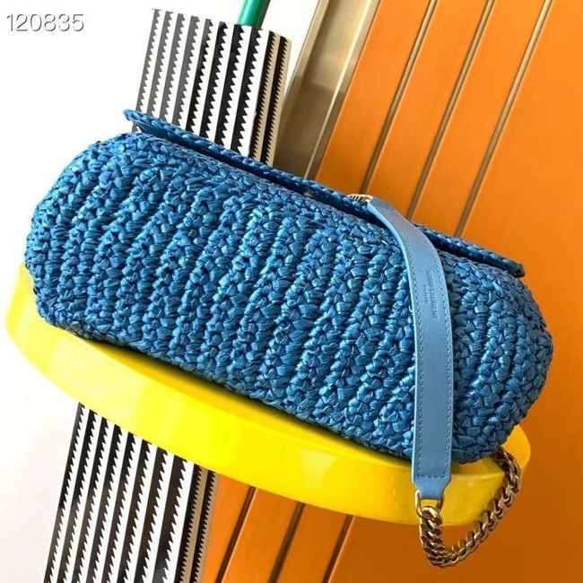 SAINT LAURENT NIKI MEDIUM CHAIN BAG IN RAFFIA 498894 Blue