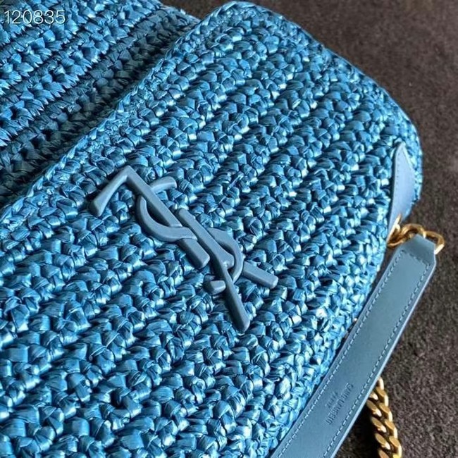 SAINT LAURENT NIKI MEDIUM CHAIN BAG IN RAFFIA 498894 Blue