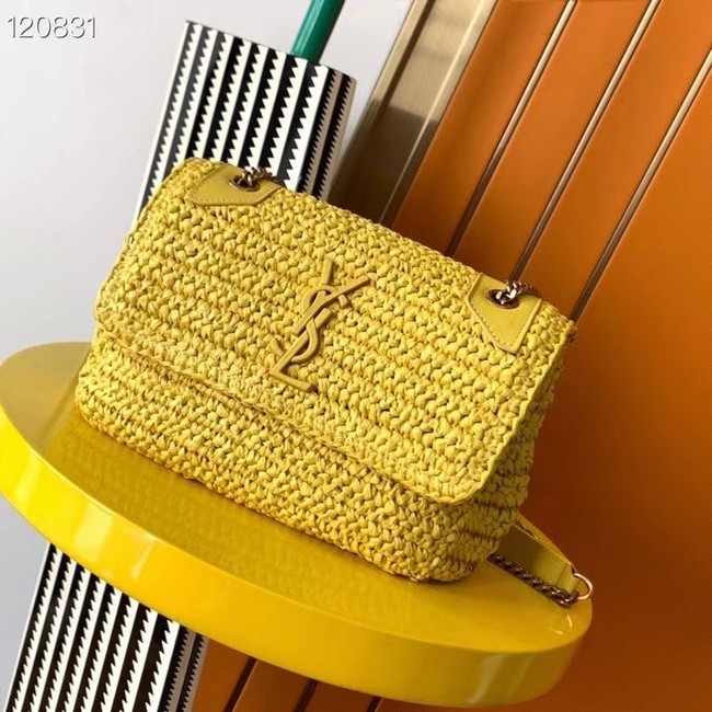 SAINT LAURENT NIKI MEDIUM CHAIN BAG IN RAFFIA 498894 yellow