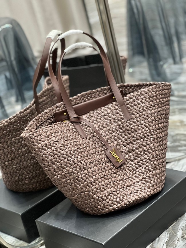 SAINT LAURENT PANIER MEDIUM BAG IN RAFFIA 693242 Coffee