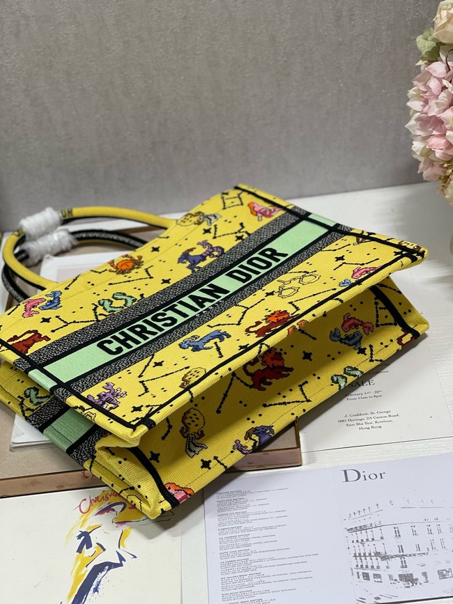 SMALL DIOR BOOK TOTE Yellow Multicolor Dior Pixel Zodiac Embroidery M1265ZRTY