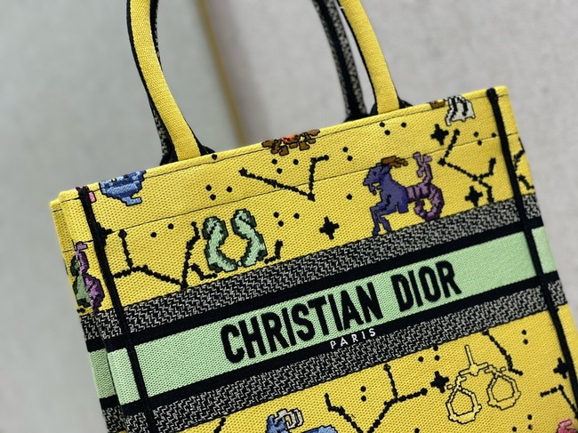 SMALL DIOR BOOK TOTE Yellow Multicolor Dior Pixel Zodiac Embroidery M1265ZRTY