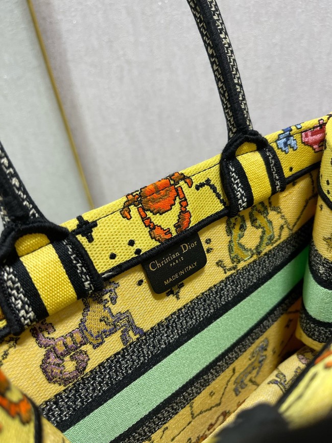 SMALL DIOR BOOK TOTE Yellow Multicolor Dior Pixel Zodiac Embroidery M1265ZRTY