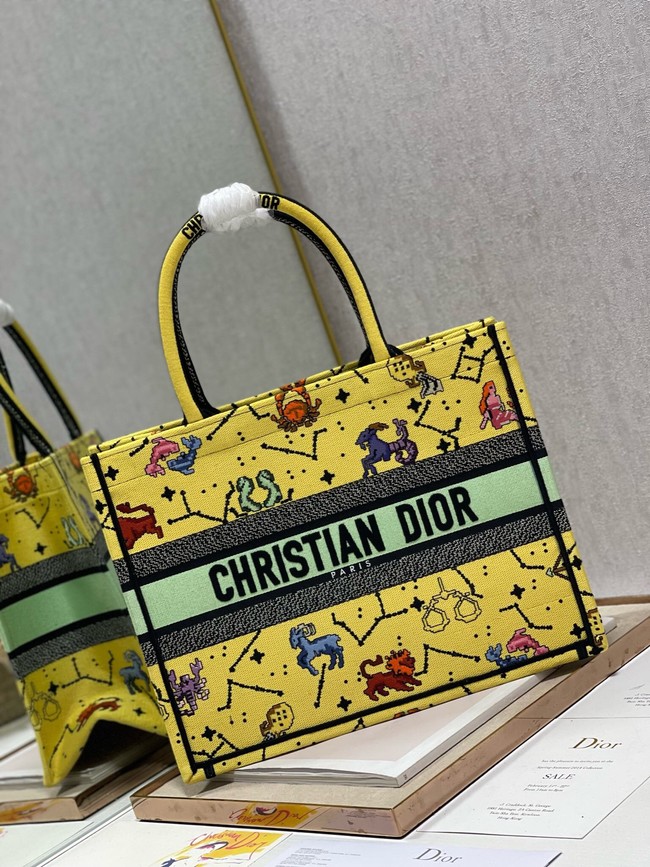 SMALL DIOR BOOK TOTE Yellow Multicolor Dior Pixel Zodiac Embroidery M1265ZRTY