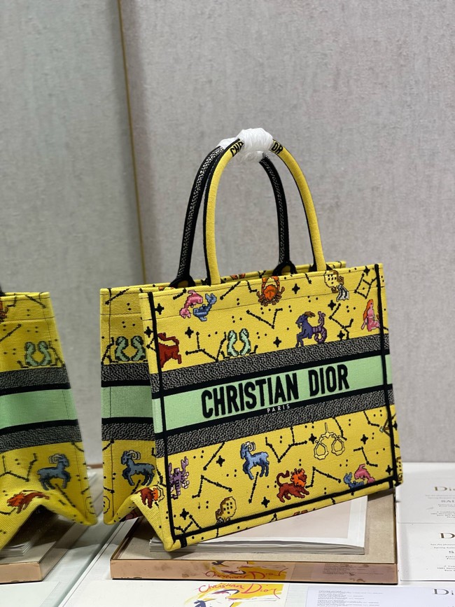 SMALL DIOR BOOK TOTE Yellow Multicolor Dior Pixel Zodiac Embroidery M1265ZRTY
