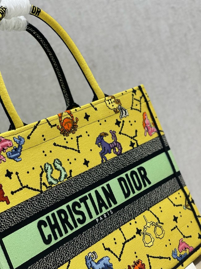 SMALL DIOR BOOK TOTE Yellow Multicolor Dior Pixel Zodiac Embroidery M1265ZRTY