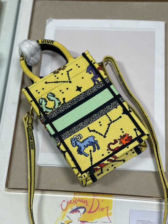 DIOR MINI DIOR BOOK TOTE PHONE BAG Yellow Multicolor Dior Pixel Zodiac Embroider  S5555CRTY