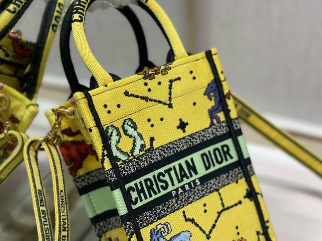 DIOR MINI DIOR BOOK TOTE PHONE BAG Yellow Multicolor Dior Pixel Zodiac Embroider  S5555CRTY