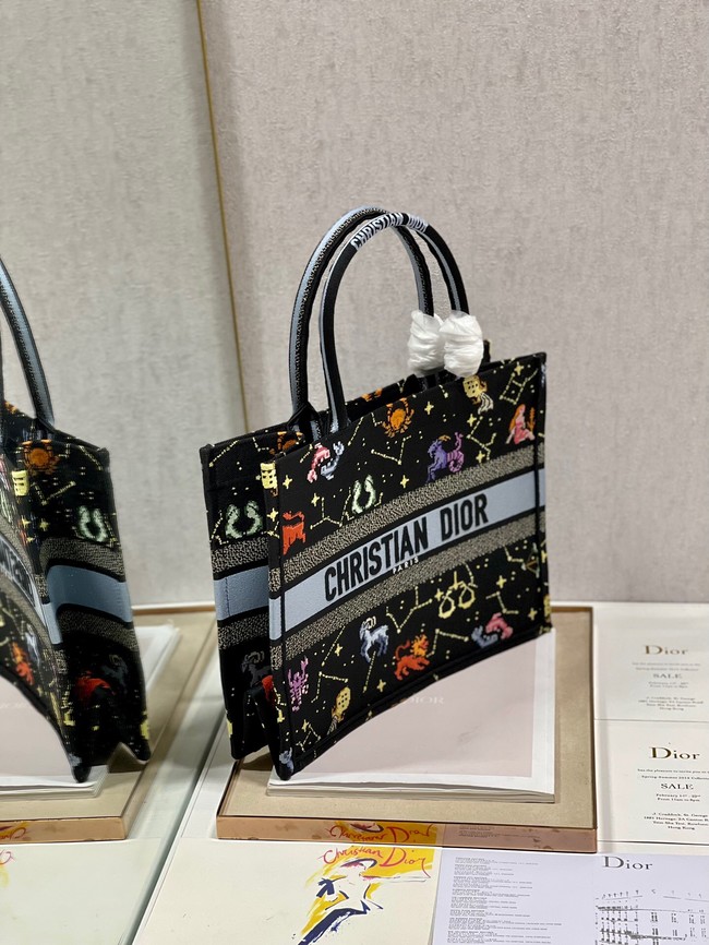 MEDIUM DIOR BOOK TOTE Black Multicolor Dior Pixel Zodiac Embroidery M1296ZRUV