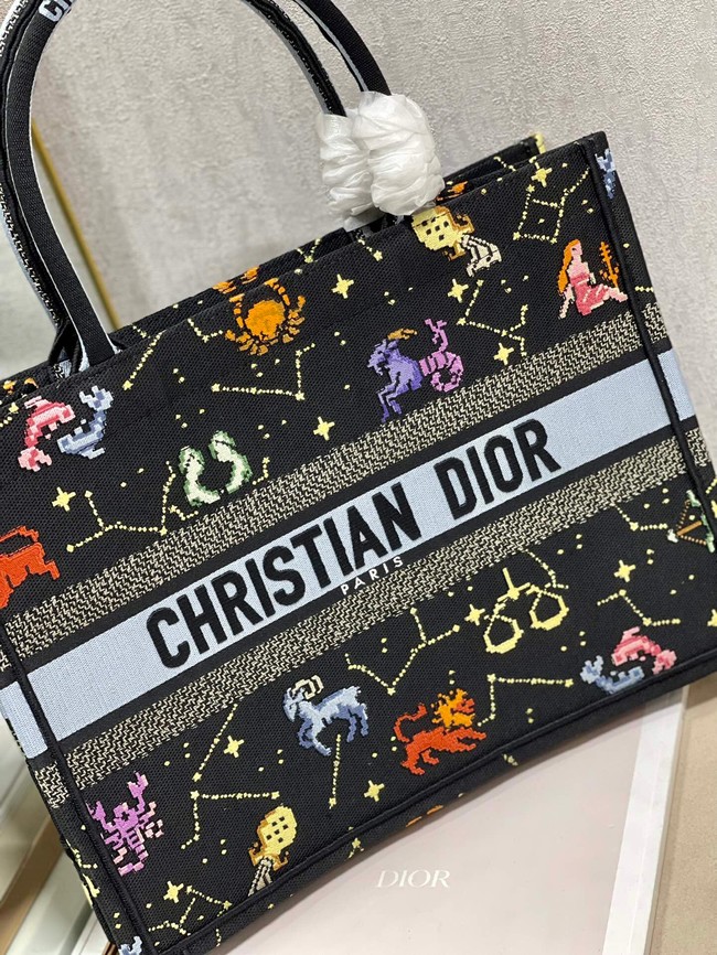 MEDIUM DIOR BOOK TOTE Black Multicolor Dior Pixel Zodiac Embroidery M1296ZRUV