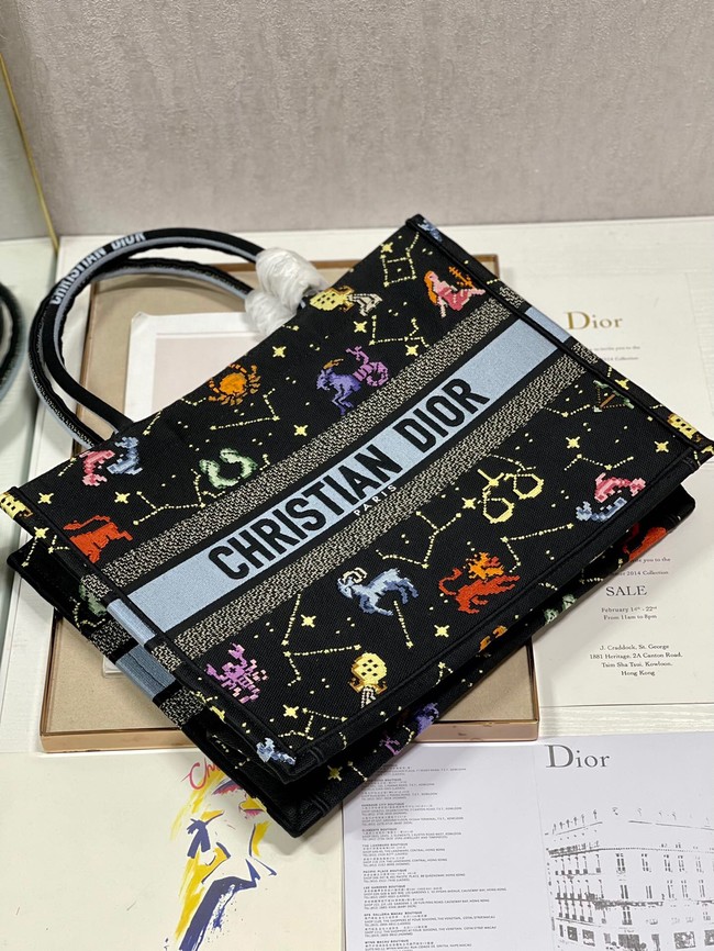 MEDIUM DIOR BOOK TOTE Black Multicolor Dior Pixel Zodiac Embroidery M1296ZRUV