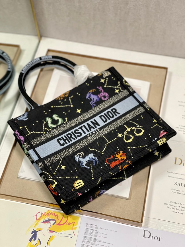 SMALL DIOR BOOK TOTE Black Multicolor Dior Pixel Zodiac Embroidery M1265ZRTY