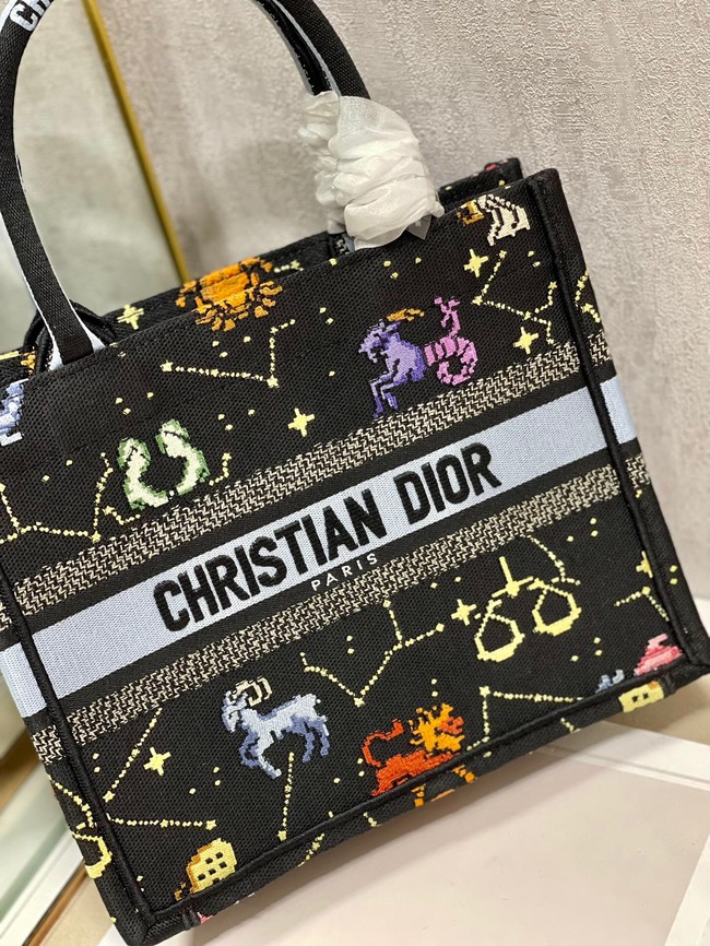 SMALL DIOR BOOK TOTE Black Multicolor Dior Pixel Zodiac Embroidery M1265ZRTY